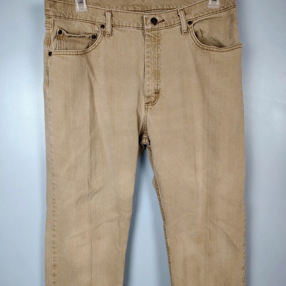 Wrangler Mens Regular Fit Tan Khaki Jeans 36x30 Straight Leg  Stretch work chore